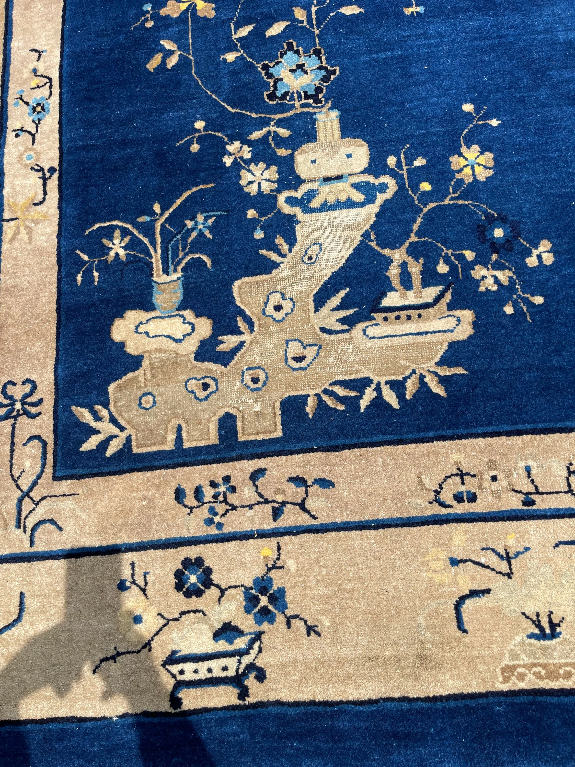 Antique Chinese rug F-1173, China rug, 10'x17'3", in light navy, navy, blue, tent, light brown.. - photo 5